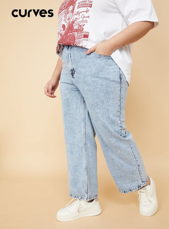 Women Washed Wide Leg Jeans