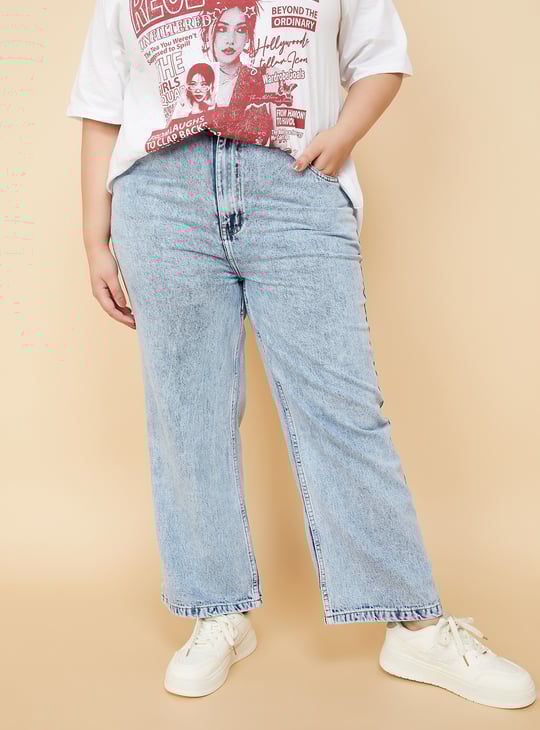 Women Washed Wide Leg Jeans