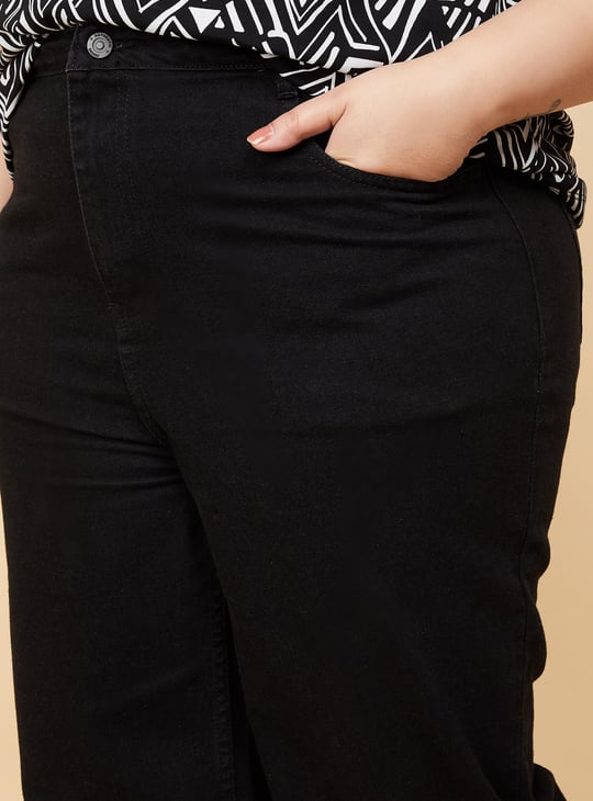 Women Solid Wide Leg Jeans