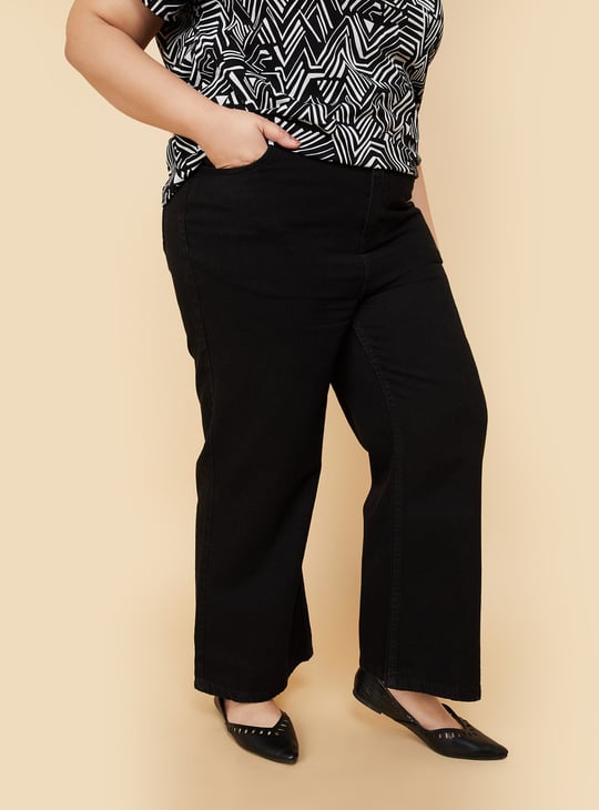 Women Solid Wide Leg Jeans