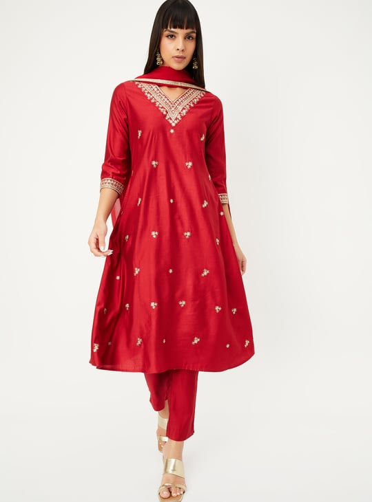 Women Embroidered A-line Kurta Set