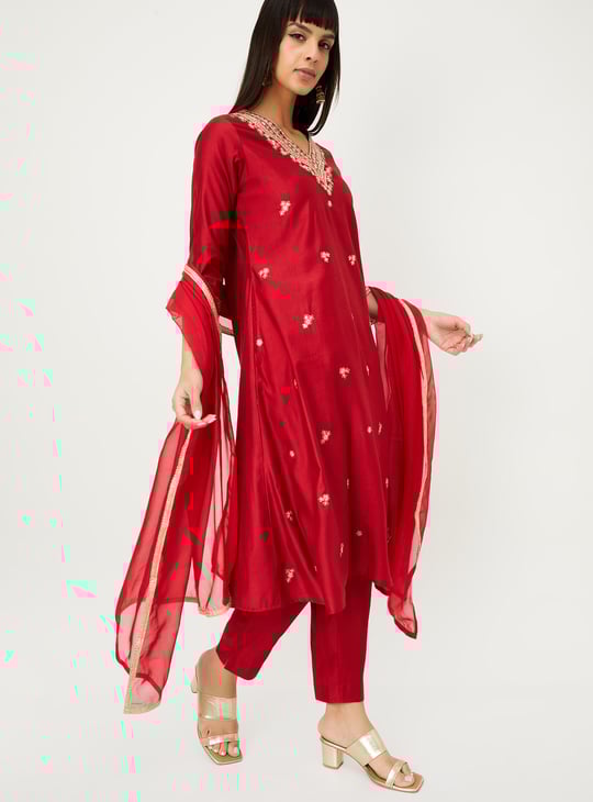 Women Embroidered A-line Kurta Set
