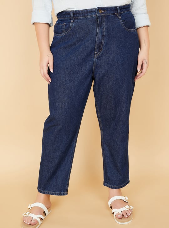Women Washed High Rise Mom Fit Jeans