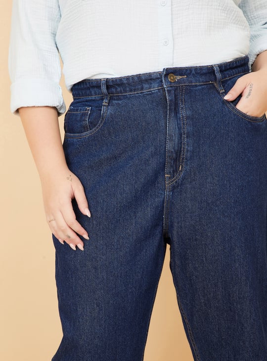Women Washed High Rise Mom Fit Jeans