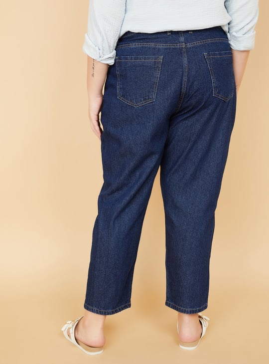 Women Washed High Rise Mom Fit Jeans