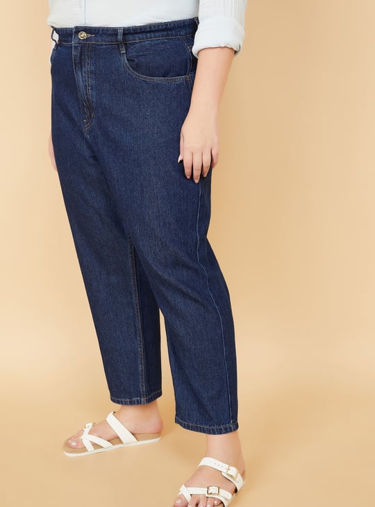 Women Washed High Rise Mom Fit Jeans
