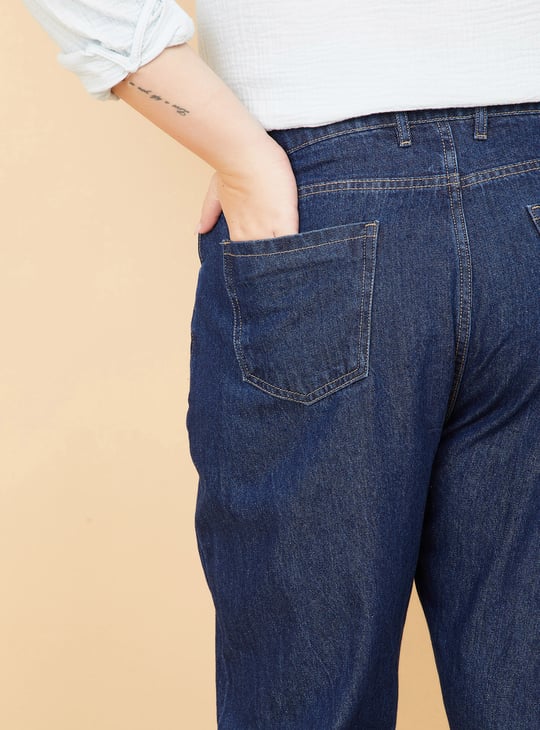 Women Washed High Rise Mom Fit Jeans