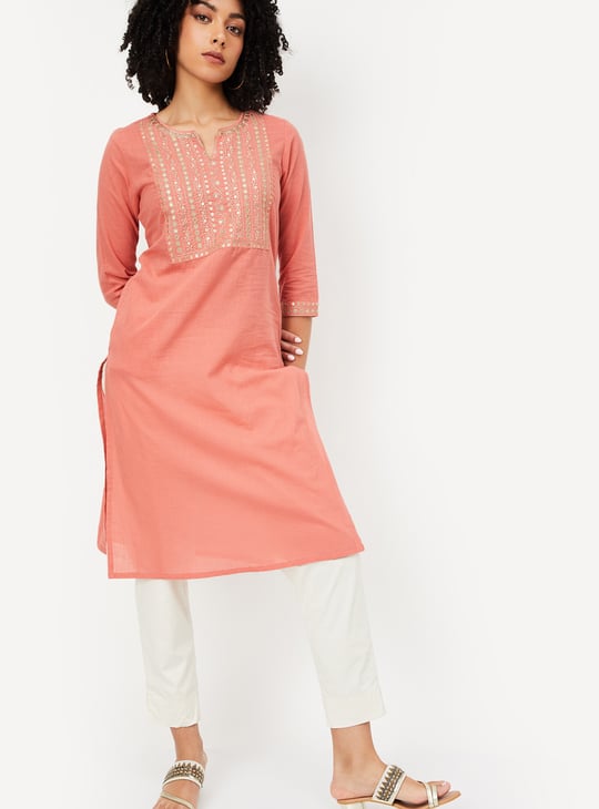 Women Yoke Embroidered Straight Kurta