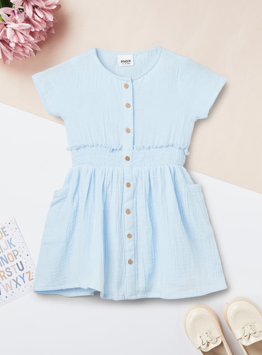 Girls Solid Cinched Waist Dress