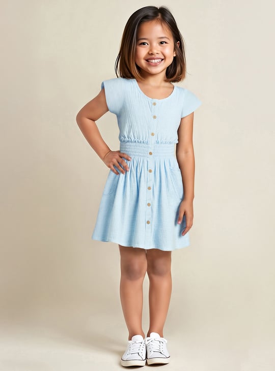 Girls Solid Cinched Waist Dress