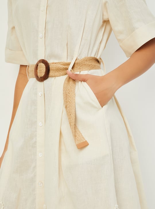 Women Embroidered Belted Shirt Dress | Shirt Dress