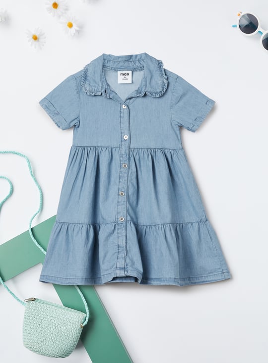 Girls Washed Tiered Denim Dress