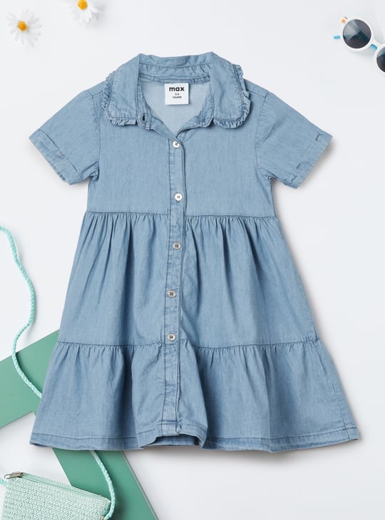 Girls Washed Tiered Denim Dress