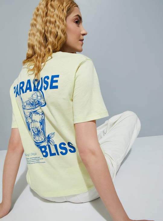 URB_N Women Printed Relaxed Fit T-shirt | Yellow | Printed
