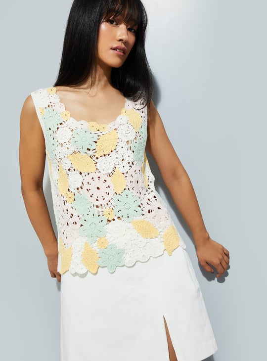 URB_N Women Crochet Knit Top