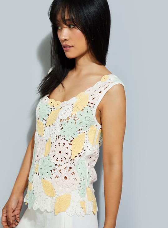 URB_N Women Crochet Knit Top