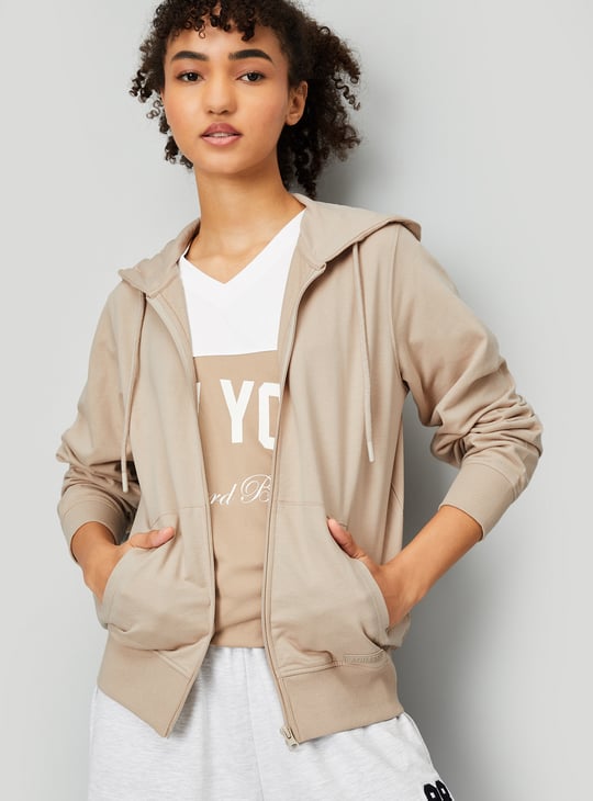 Women Solid Hooded Sports Jacket