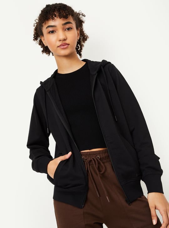 Women Solid Hooded Sports Jacket