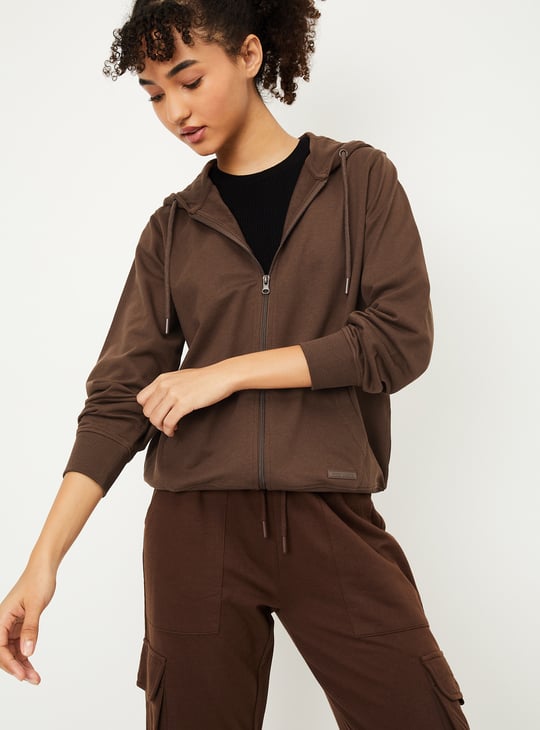 Women Solid Hooded Sports Jacket