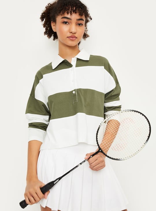 Women Striped Sports Polo T-shirt