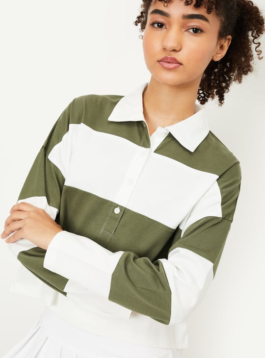 Women Striped Sports Polo T-shirt