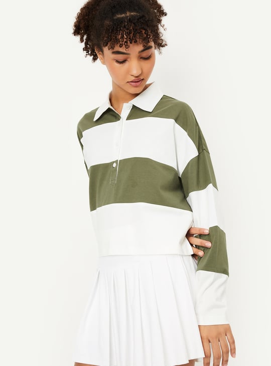 Women Striped Sports Polo T-shirt