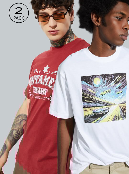 Buy URB_N Men Printed T-shirt - Pack of 2 Online at just Rs. 498.0