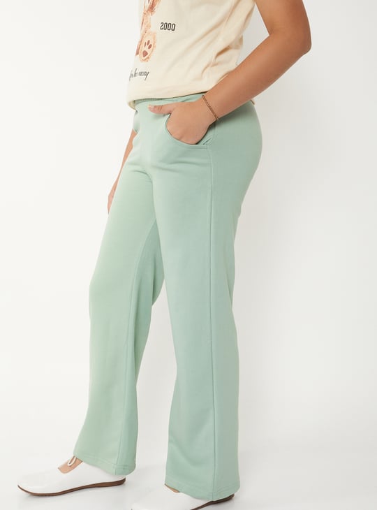 Girls Solid Wide Leg Track Pants
