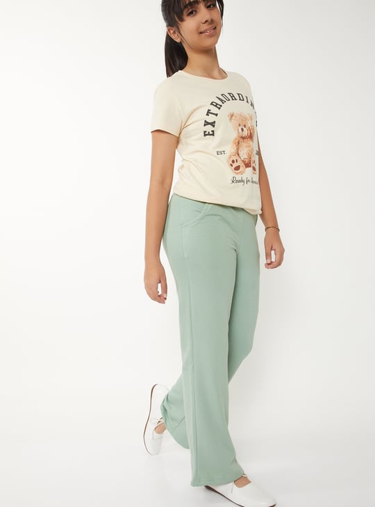 Girls Solid Wide Leg Track Pants