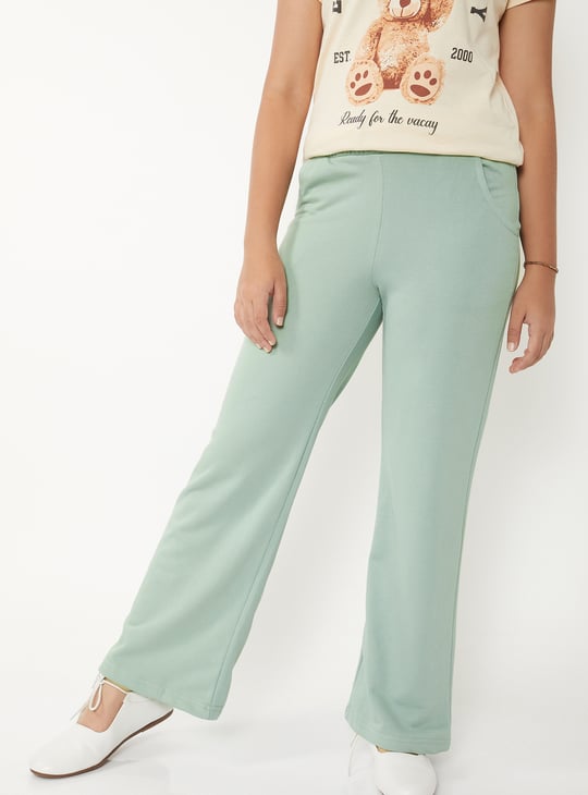 Girls Solid Wide Leg Track Pants
