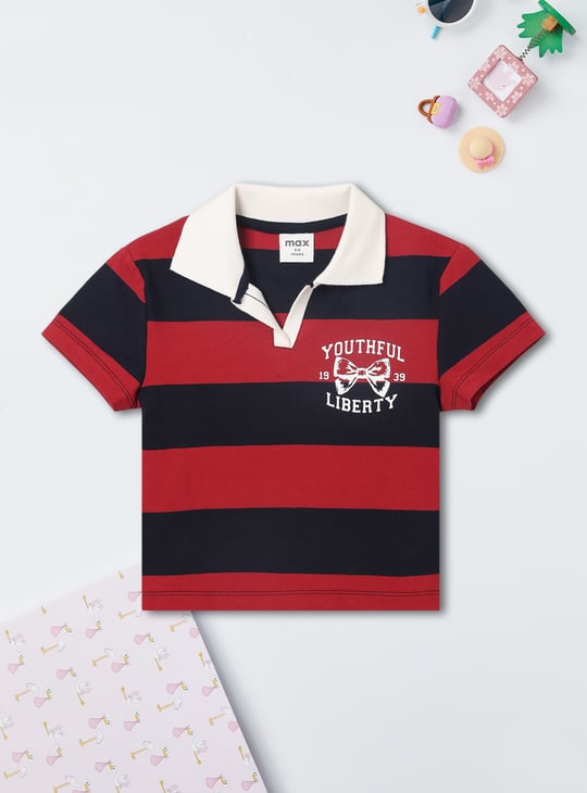 Girls Striped Johnny Collar T-shirt