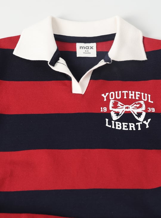 Girls Striped Johnny Collar T-shirt