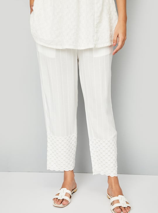 Women Embroidered Hem Straight Pants