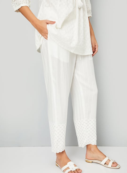 Women Embroidered Hem Straight Pants