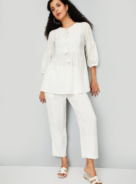 Women Embroidered Hem Straight Pants