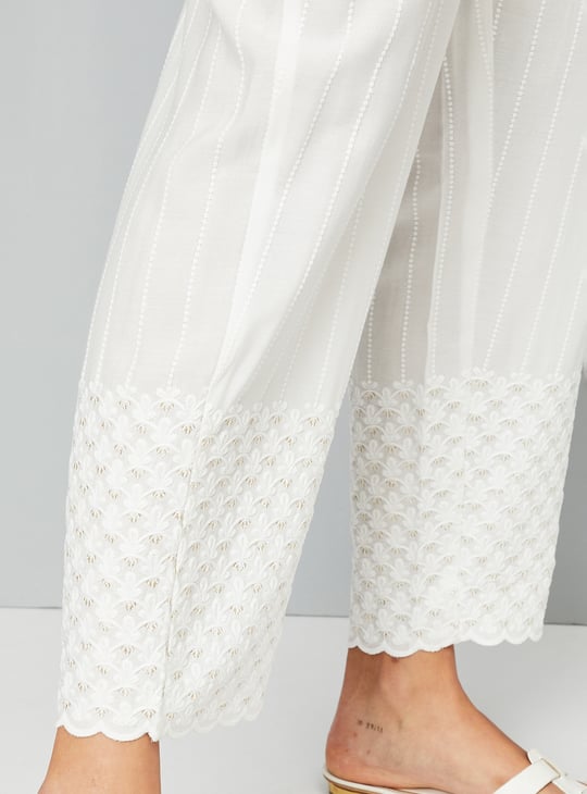 Women Embroidered Hem Straight Pants