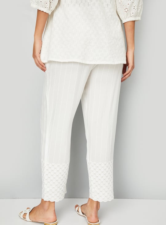 Women Embroidered Hem Straight Pants