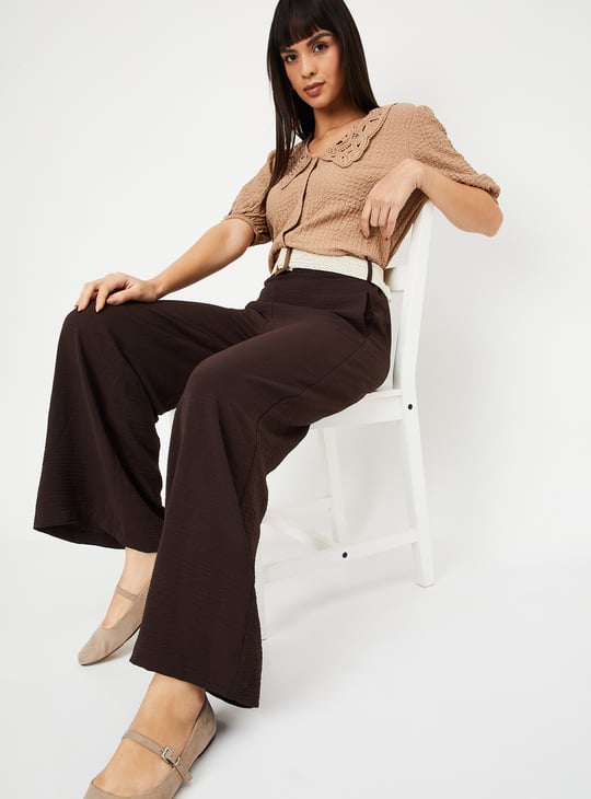 Women Textured Wide Leg Trousers