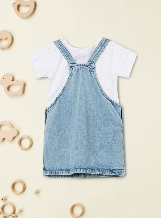 Buy Girls Minnie Mouse Denim Dungaree with T-shirt Online at just