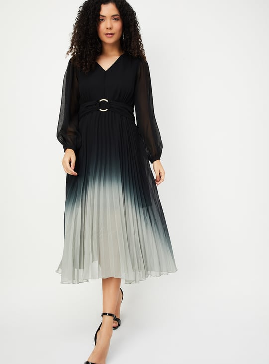 Women Ombre Pleated Midi Dress