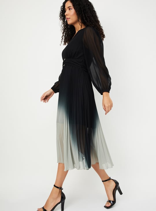 Women Ombre Pleated Midi Dress