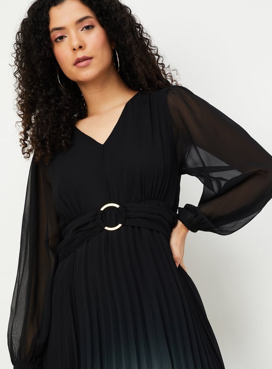 Women Ombre Pleated Midi Dress