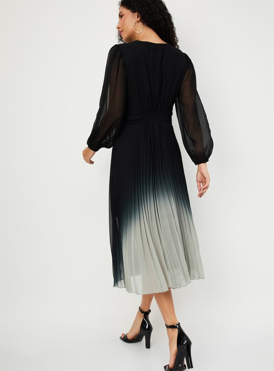 Women Ombre Pleated Midi Dress