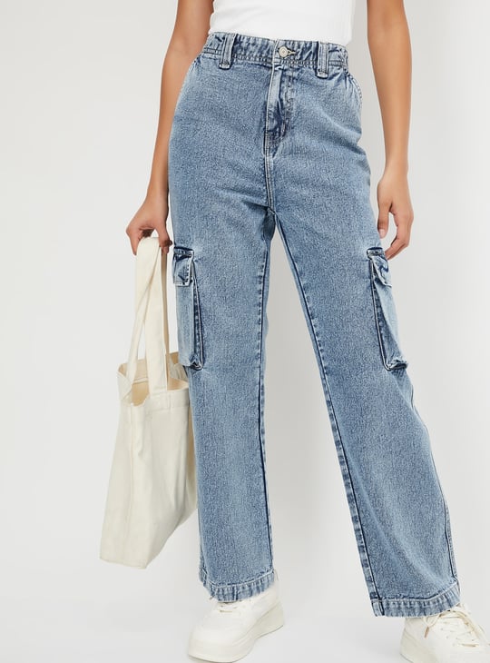 Women Washed Cargo Jeans