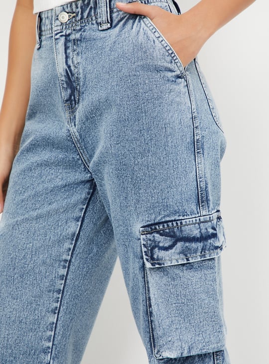 Women Washed Cargo Jeans