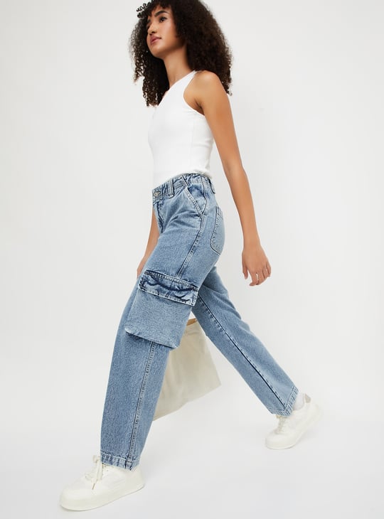Women Washed Cargo Jeans