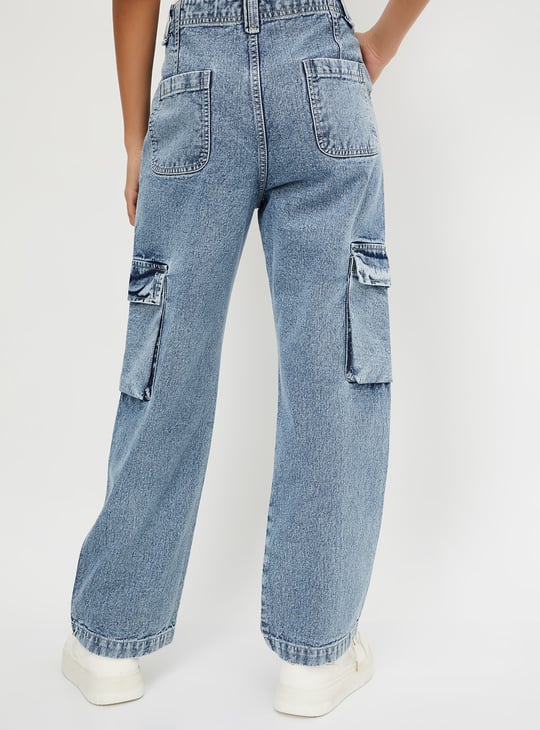 Women Washed Cargo Jeans