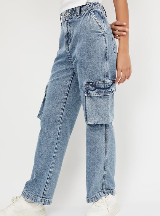 Women Washed Cargo Jeans