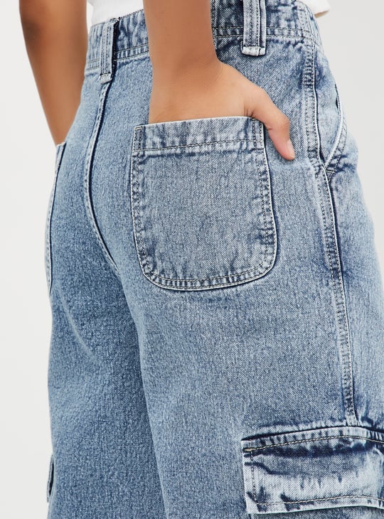 Women Washed Cargo Jeans