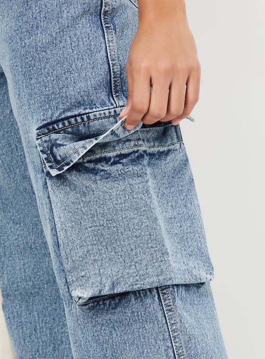 Women Washed Cargo Jeans